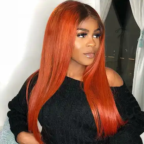 Virgin Ginger Orange Color Lace Frontal Wig Straight Ginger Orange With Dark Root Straight Closure Wig