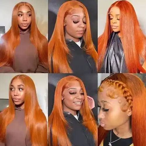 Virgin Ginger Orange Straight Pre Plucked Wig Lace Frontal Wig Silky Ginger Straight Color Wigs