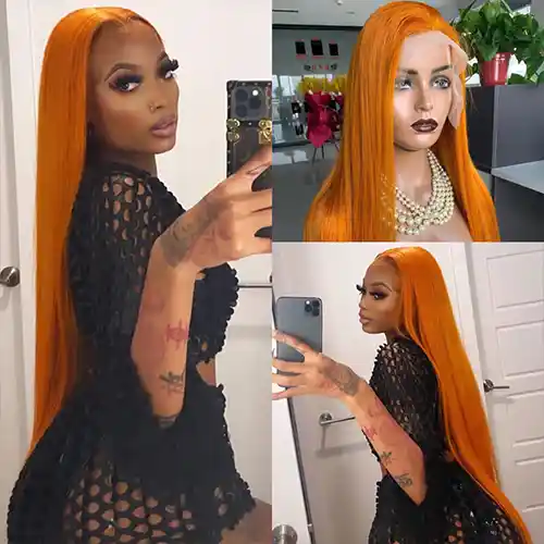 Virgin Ginger Orange Straight Pre Plucked Wig Lace Frontal Wig Silky Ginger Straight Color Wigs