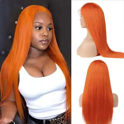 Virgin Ginger Orange Straight Pre Plucked Wig Lace Frontal Wig Silky Ginger Straight Color Wigs