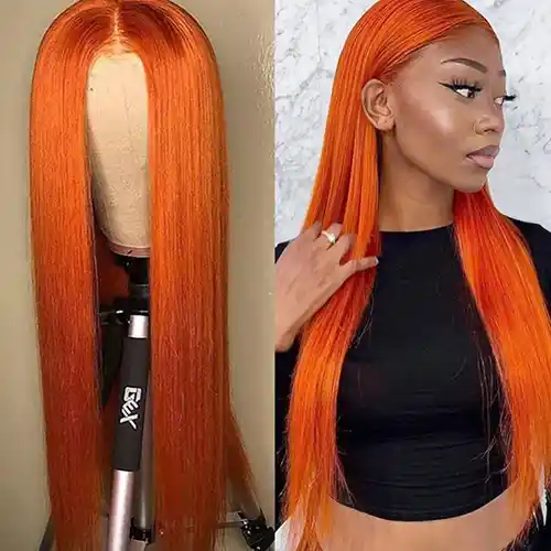 Virgin Ginger Orange Straight Pre Plucked Wig Lace Frontal Wig Silky Ginger Straight Color Wigs