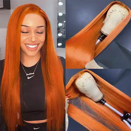 Virgin Ginger Orange Straight Pre Plucked Wig Lace Frontal Wig Silky Ginger Straight Color Wigs