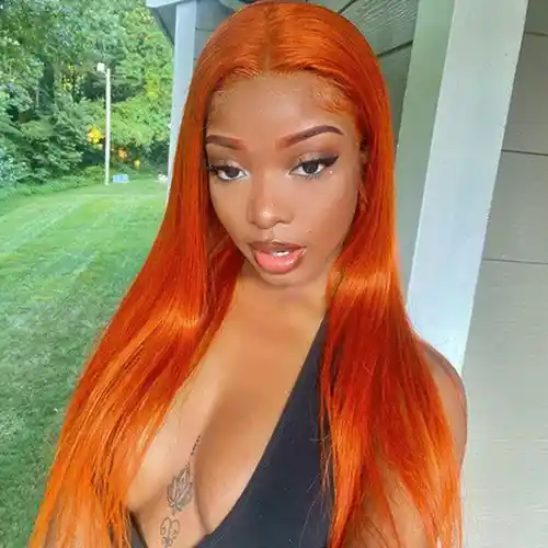 Virgin Ginger Orange Straight Pre Plucked Wig Lace Frontal Wig Silky Ginger Straight Color Wigs