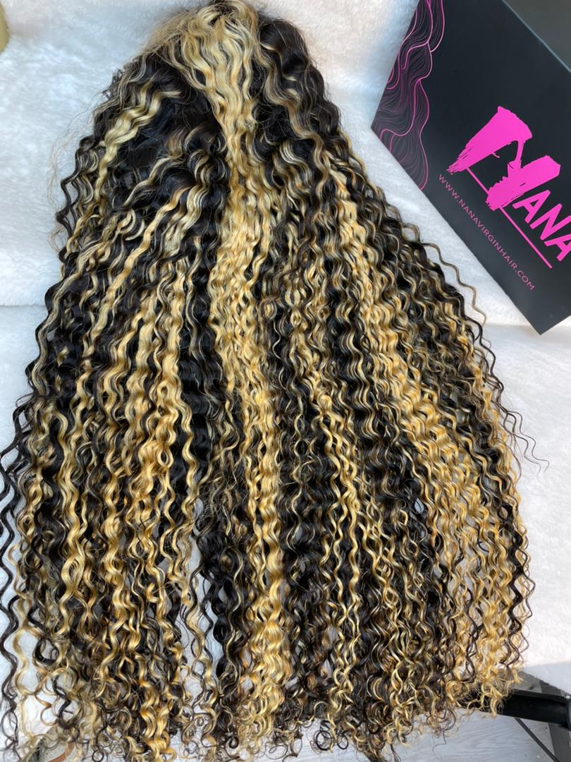 Virgin Hair Highlight Wig 4x4 5x5 6x6 7x7 HD Lace Closure Wig Colored Ombre Curly Wigs