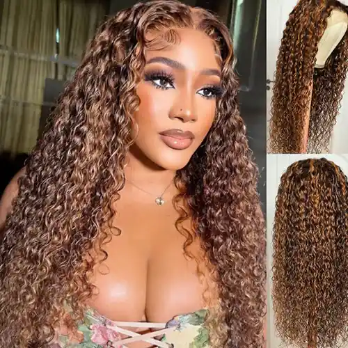 Virgin Water Wave Highlight Wig 13x4/13x6 HD Lace Frontal Wig #4/27 Piano Color Natural Wave Wig