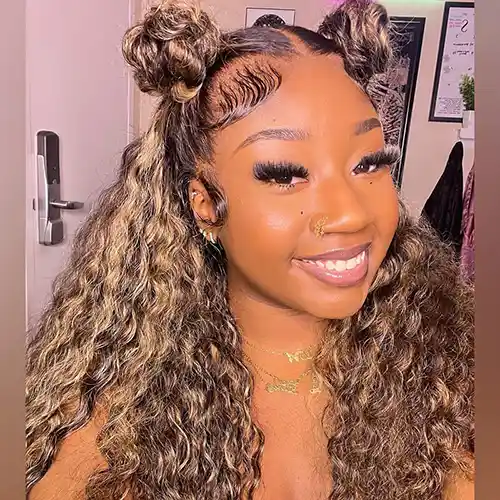 Virgin Water Wave Highlight Wig 13x4/13x6 HD Lace Frontal Wig #4/27 Piano Color Natural Wave Wig