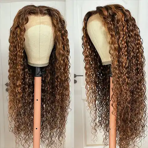 Virgin Water Wave Highlight Wig 13x4/13x6 HD Lace Frontal Wig #4/27 Piano Color Natural Wave Wig