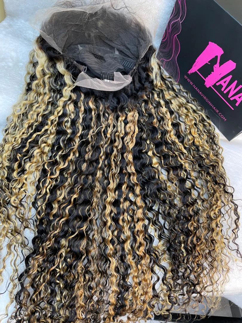Virgin Water Wave Highlight Wig 13x4/13x6 HD Lace Frontal Wig #4/27 Piano Color Natural Wave Wig