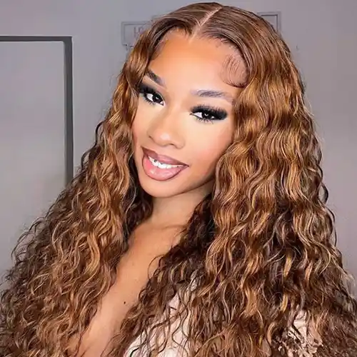 Virgin Water Wave Highlight Wig 13x4/13x6 HD Lace Frontal Wig #4/27 Piano Color Natural Wave Wig