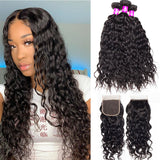 wholesale virgin human hair bundle deals water wave hair deal 3 or 4 Bundles with HD Transparent Closure