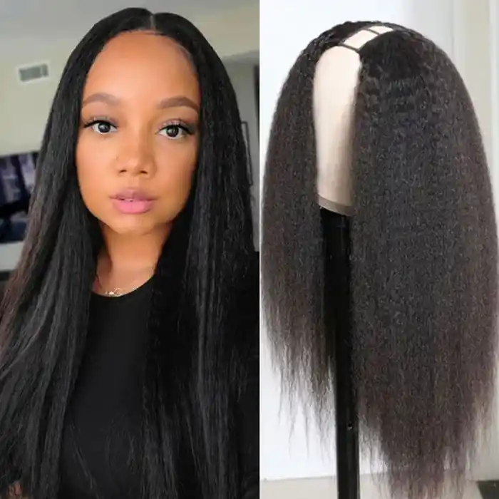 Raw/Virgin Kinky Straight U Part Wig Human Hair Wigs Easy Install Kinky Straight V Part Wig