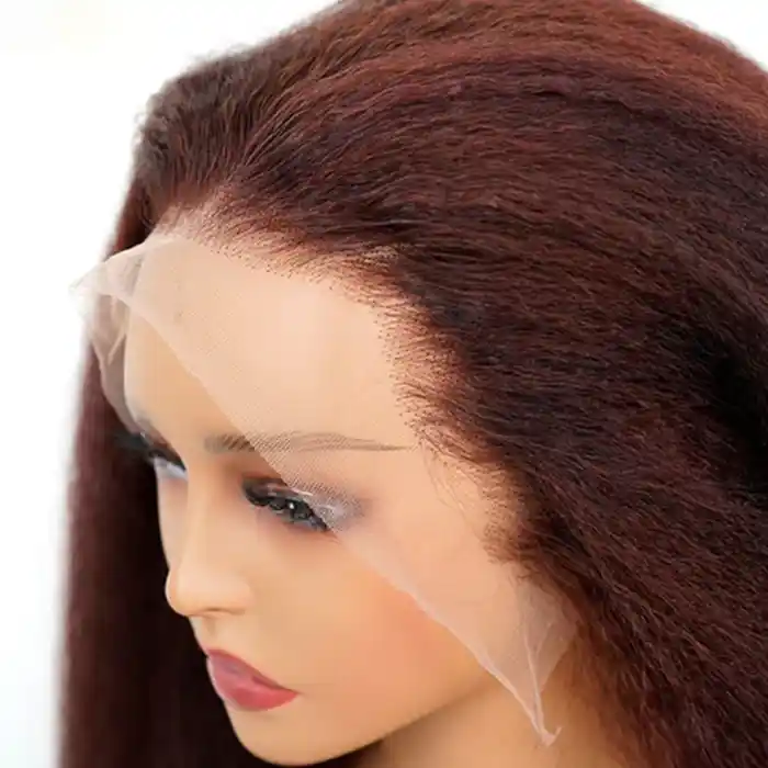 Virgin Reddish Brown Kinky Straight Wig 13x4/13x6 HD Lace Frontal Wig Kinky Straight Dark Auburn Copper Color