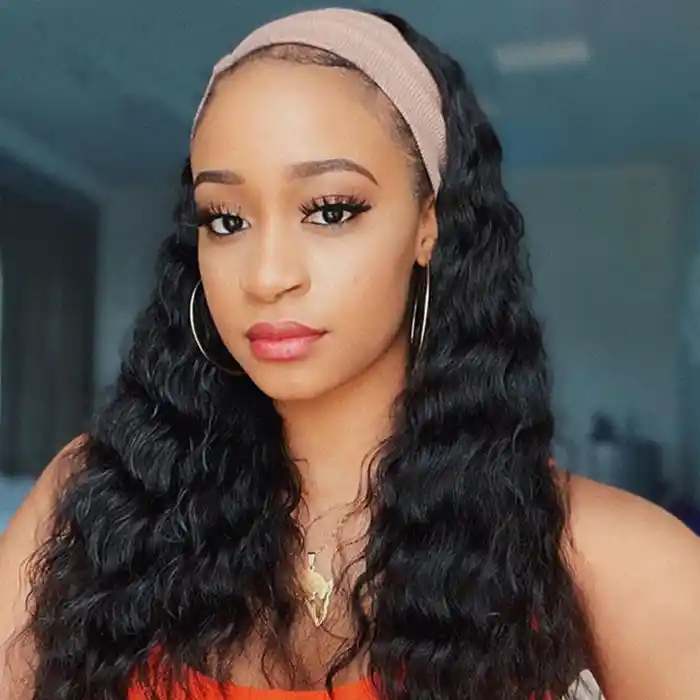 Raw/Virgin Loose Deep Headband Wig 160% 200% No Gel No Glue Silk Scarf Ocean Wave Headband Wigs
