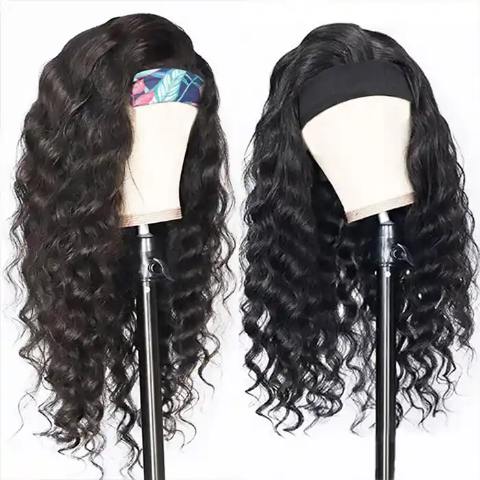 Raw/Virgin Loose Deep Headband Wig 160% 200% No Gel No Glue Silk Scarf Ocean Wave Headband Wigs