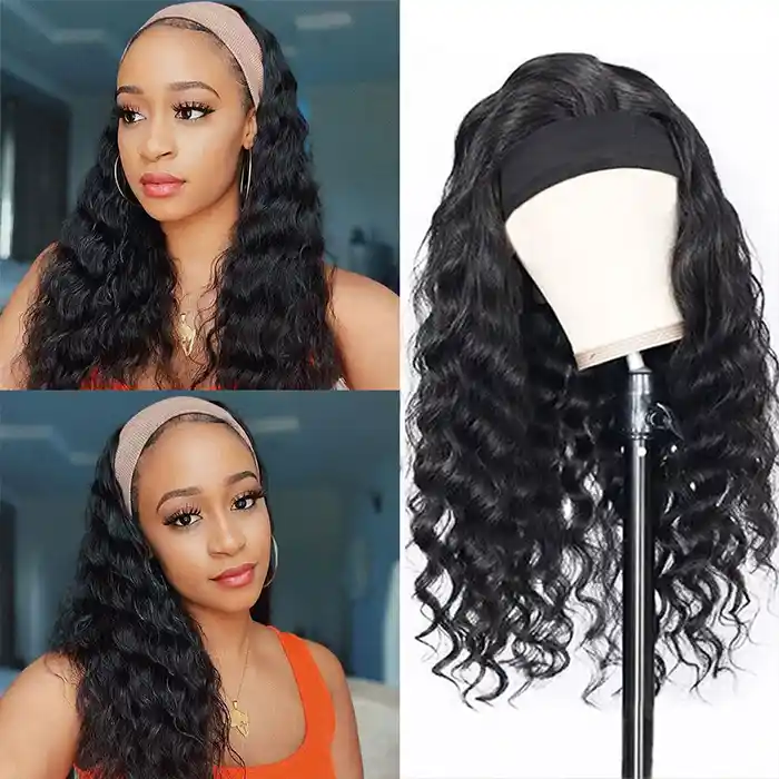 Raw/Virgin Loose Deep Headband Wig 160% 200% No Gel No Glue Silk Scarf Ocean Wave Headband Wigs