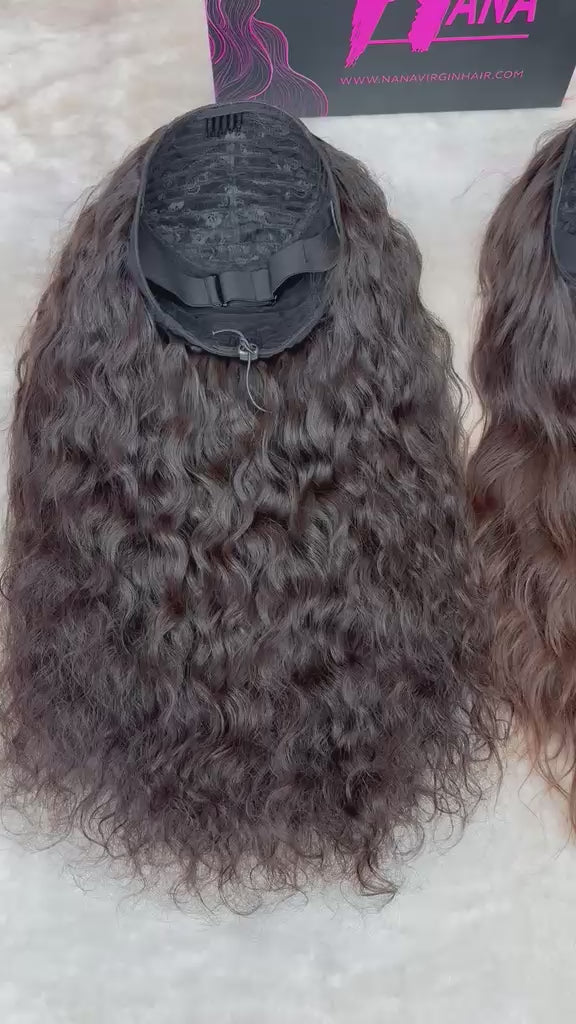 Raw Indian Hair Half Wig Raw Indian Wavy Half Wig / Raw Indian Curly Half Wig Drawstring Wig