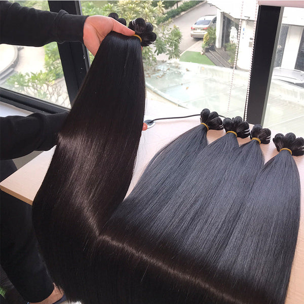 Raw hair Double Drawn Straight Hair Bundles From One Donor human hair Lace closure