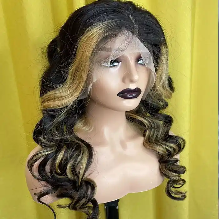 Virgin Loose Wave Skunk Stripe Wig High Light Wig Honey Blonde Skunk Stripe Highlight Colored Wig New Trendy Wigs