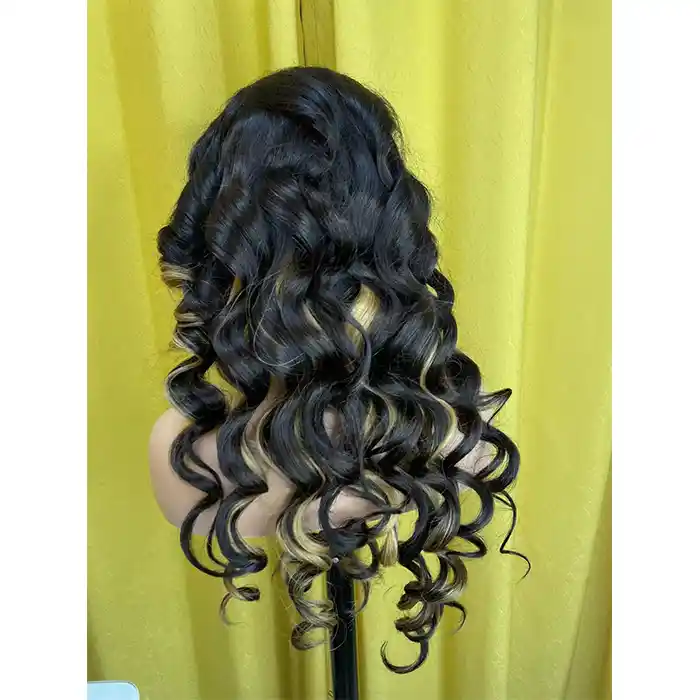 Virgin Loose Wave Skunk Stripe Wig High Light Wig Honey Blonde Skunk Stripe Highlight Colored Wig New Trendy Wigs