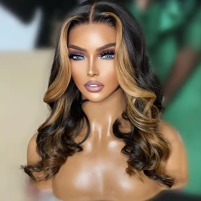 Virgin Loose Wave Skunk Stripe Wig High Light Wig Honey Blonde Skunk Stripe Highlight Colored Wig New Trendy Wigs