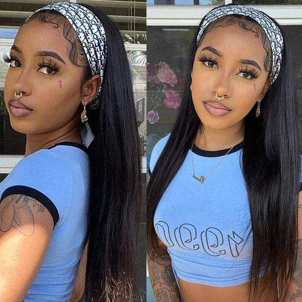 Raw/Virgin Straight Headband Wigs 160% 200% Density None Lace Wig