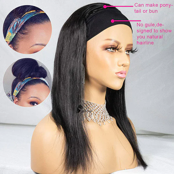 Raw/Virgin Straight Headband Wigs 160% 200% Density None Lace Wig