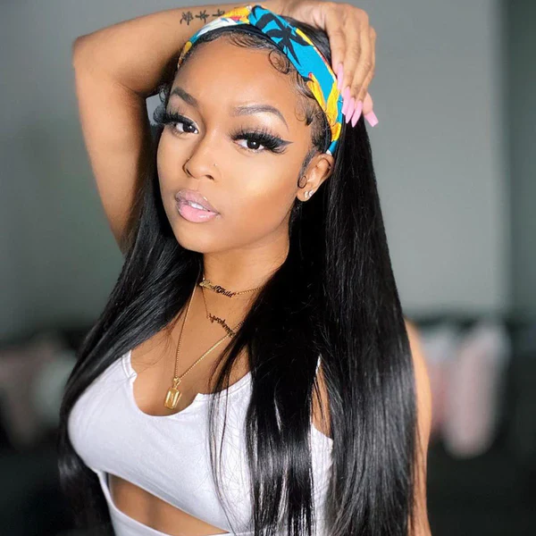 Raw/Virgin Straight Headband Wigs 160% 200% Density None Lace Wig