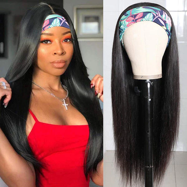 Raw/Virgin Straight Headband Wigs 160% 200% Density None Lace Wig
