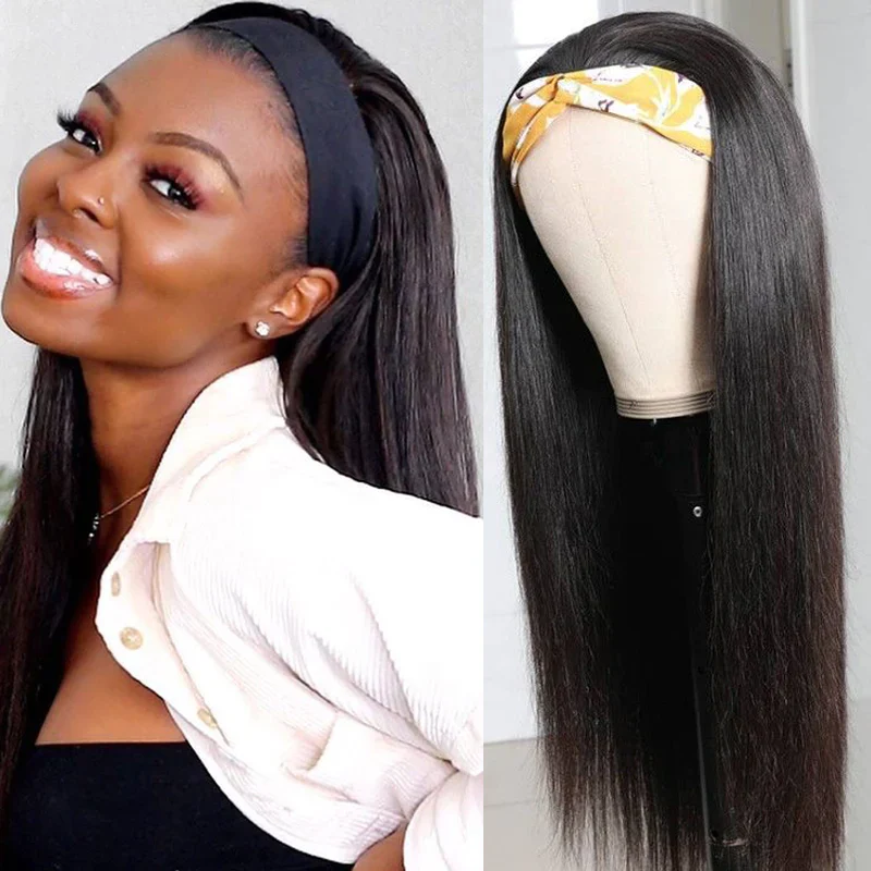 Raw/Virgin Straight Headband Wigs 160% 200% Density None Lace Wig