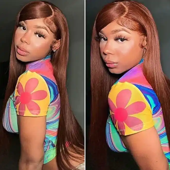 Virgin Reddish Brown Straight Wig Dark Auburn Copper Color For Dark Skins 13x4/13x6 HD Lace Frontal Wigs