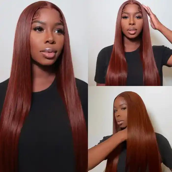 Virgin Reddish Brown Straight Wig Dark Auburn Copper Color For Dark Skins 13x4/13x6 HD Lace Frontal Wigs