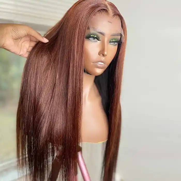 Virgin Reddish Brown Straight Wig Dark Auburn Copper Color For Dark Skins 13x4/13x6 HD Lace Frontal Wigs