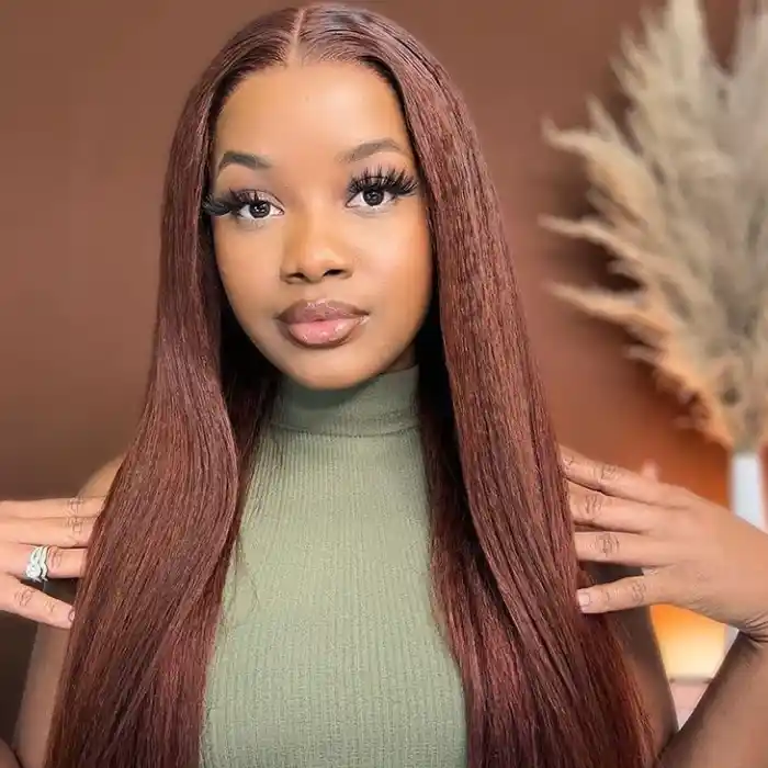 Virgin Reddish Brown Straight Wig Dark Auburn Copper Color For Dark Skins 13x4/13x6 HD Lace Frontal Wigs