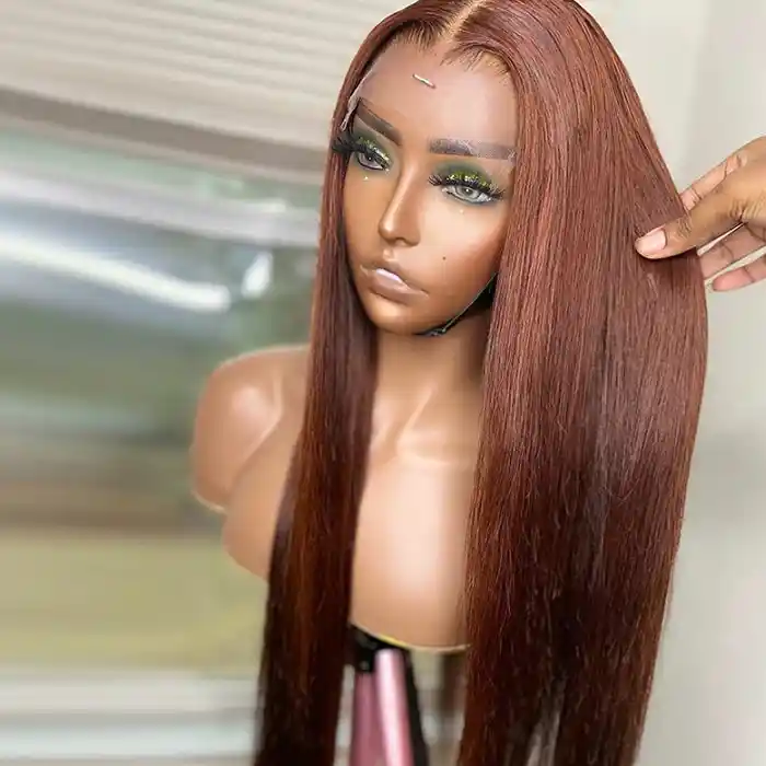 Virgin Reddish Brown Straight Wig Dark Auburn Copper Color For Dark Skins 13x4/13x6 HD Lace Frontal Wigs