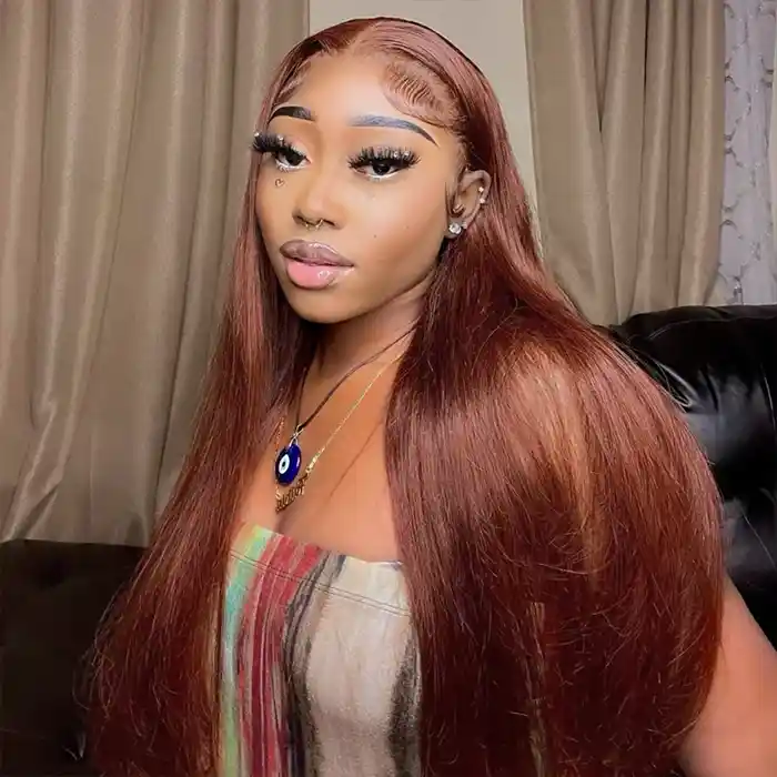 Virgin Reddish Brown Straight Wig Dark Auburn Copper Color For Dark Skins 13x4/13x6 HD Lace Frontal Wigs