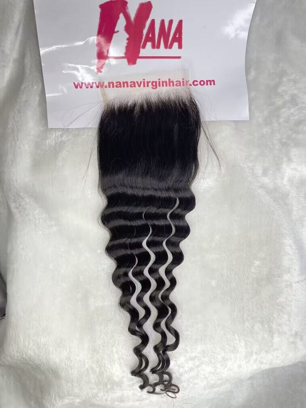 Wholesale virgin human hair transparent lace closure loose deep wave HD lace closure 4x4/5x5/6x6/7x7