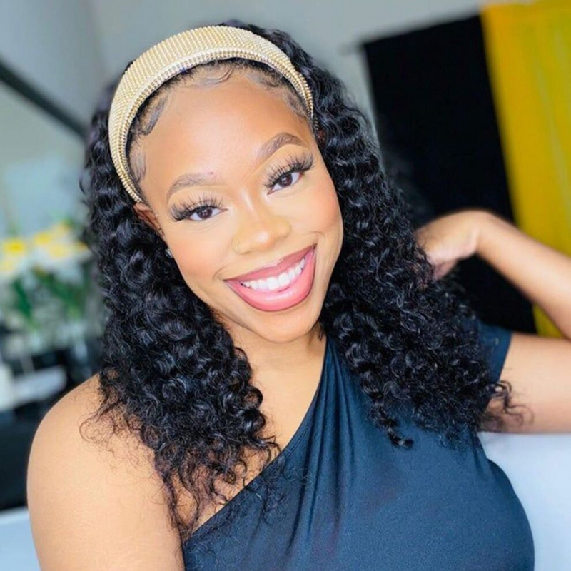 Virgin Hair Water Wave Hair Headband Bob Wigs Scarf Glueless Headband Bob Wig