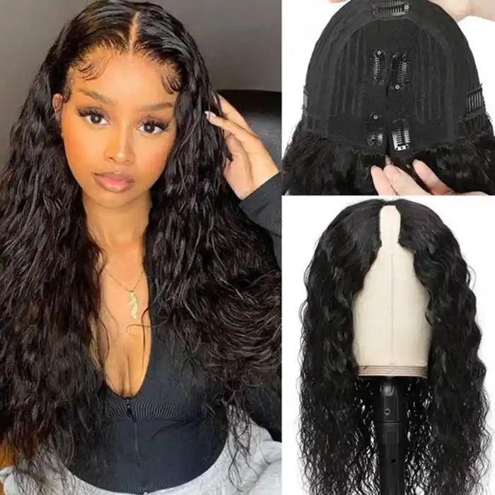 Raw/Virgin Hair Water Wave V Part Wig Natural Wave U Shape Wig Beginner Friendly 0 Skill Needed
