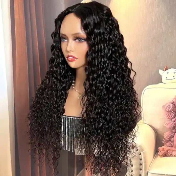 Raw/Virgin Hair Water Wave V Part Wig Natural Wave U Shape Wig Beginner Friendly 0 Skill Needed