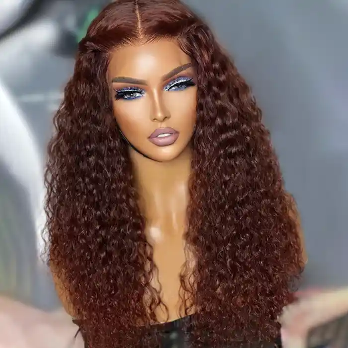 Virgin Reddish Brown Water Wave 13x4 13x6 HD Lace Frontal Wigs Dark Auburn Copper Color