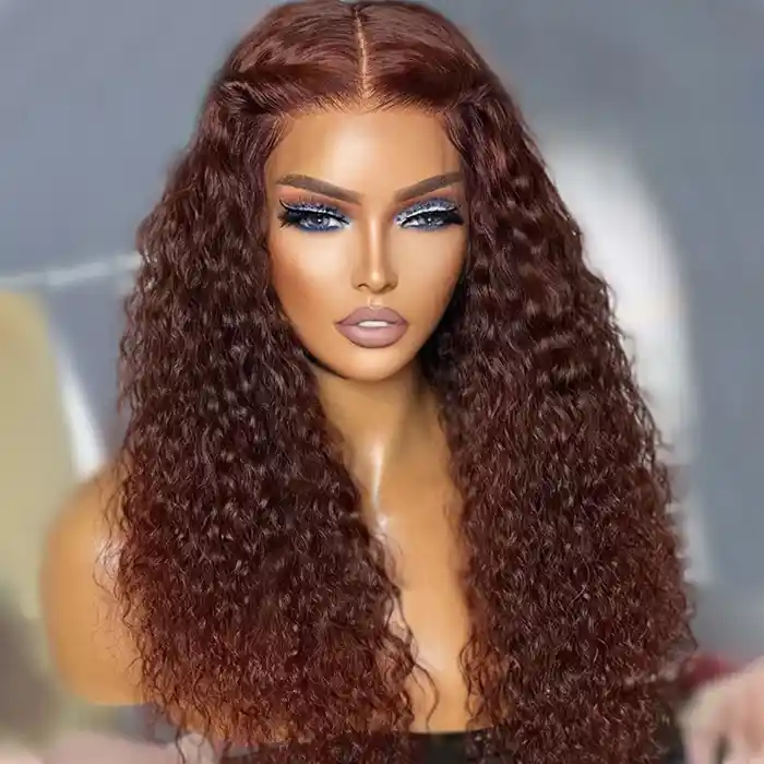 Virgin Reddish Brown Water Wave 13x4 13x6 HD Lace Frontal Wigs Dark Auburn Copper Color