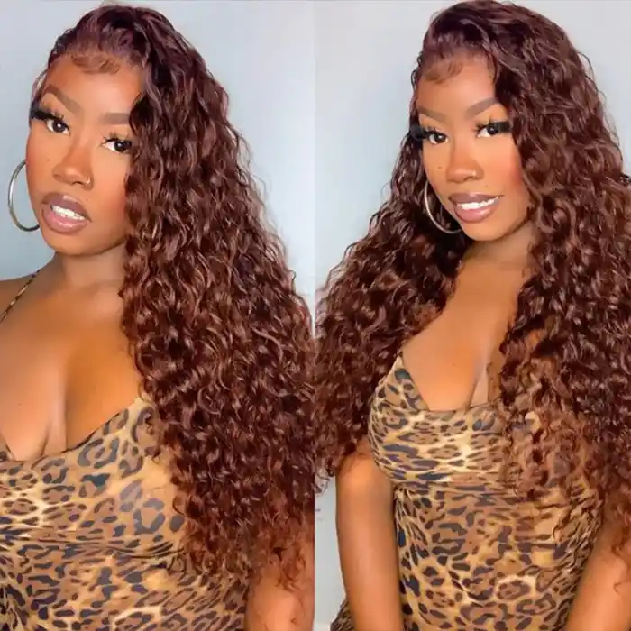 Virgin Reddish Brown Water Wave 13x4 13x6 HD Lace Frontal Wigs Dark Auburn Copper Color